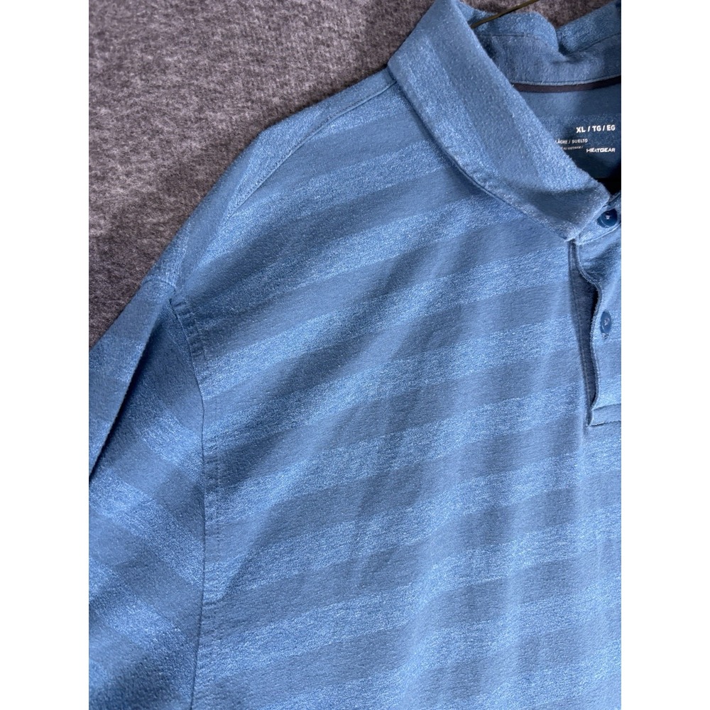 Under‎ Armour Loose Fit Heat Gear Polo Short Sleeve Size Large Blue Stripe - Picture 2 of 7